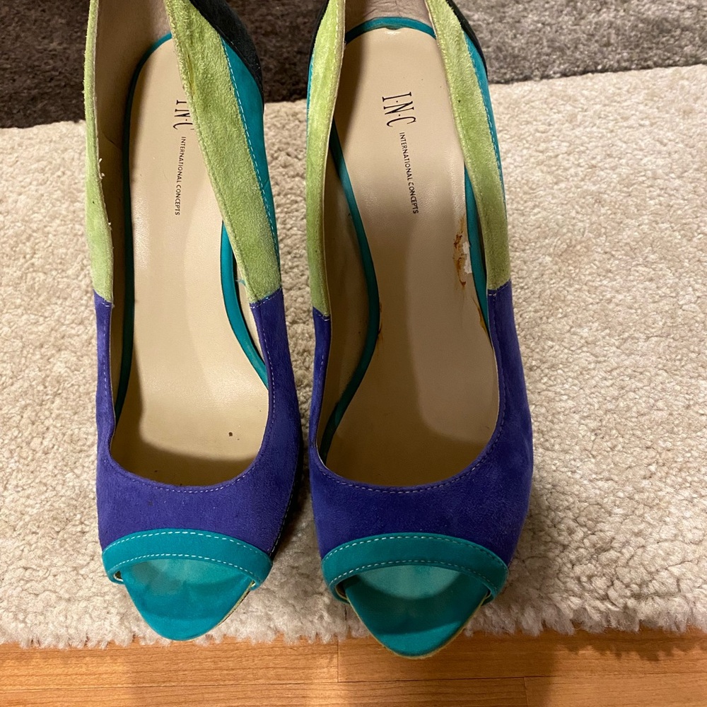 Super Fun INC multi colour peep toe pumps